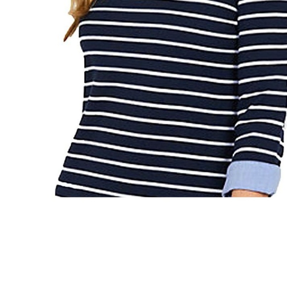 Nautica Ladies' Cuff Sleeve Top Navy/White Stripe - Picture 2 of 3